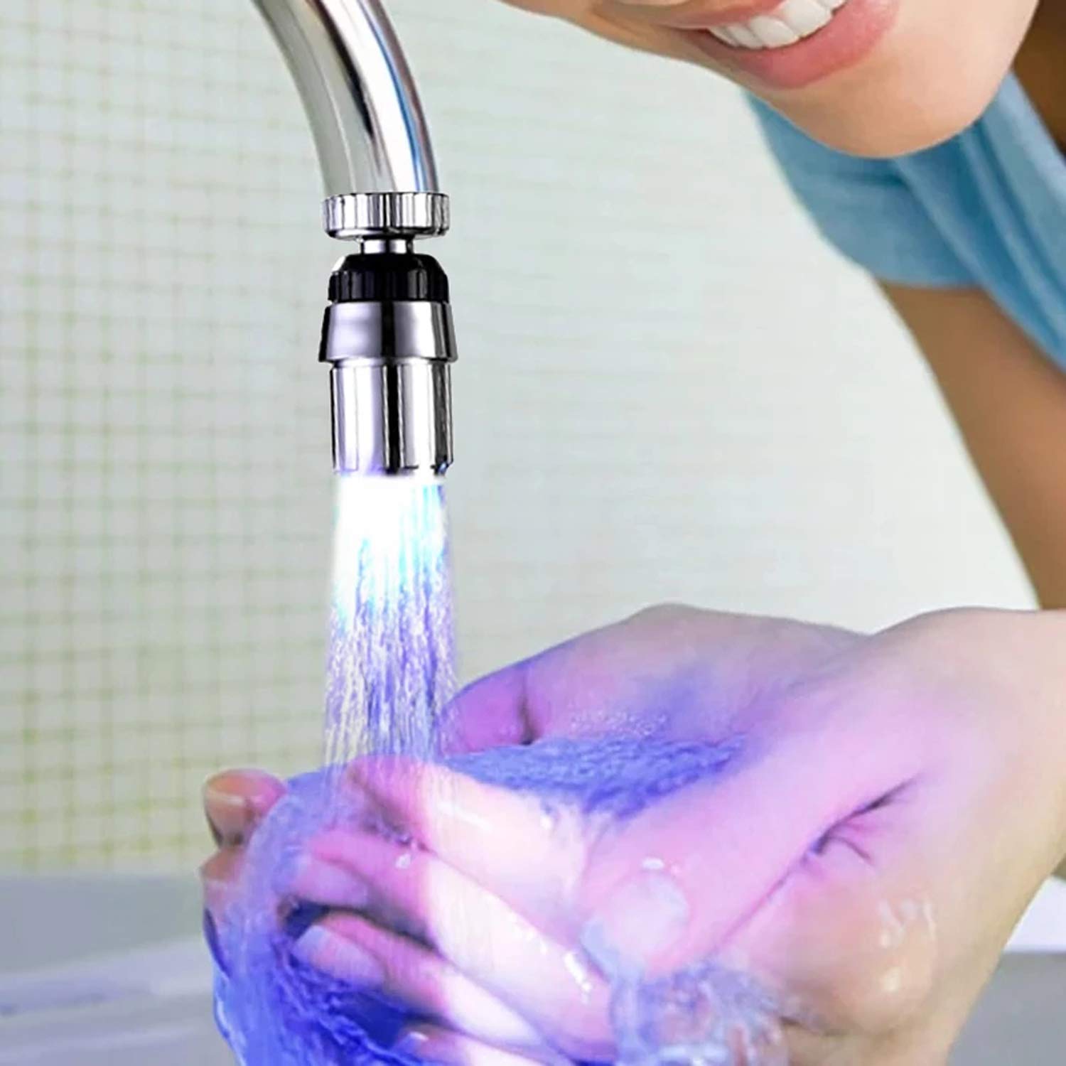 3-Color Temperature Sensitive Gradient LED Faucet Light - 360° Rotatable Color Changing Tap Light for Kitchen & Bathroom Sink - Night Light, Mood Lighting & Water Flow Indicator (2-Pack)