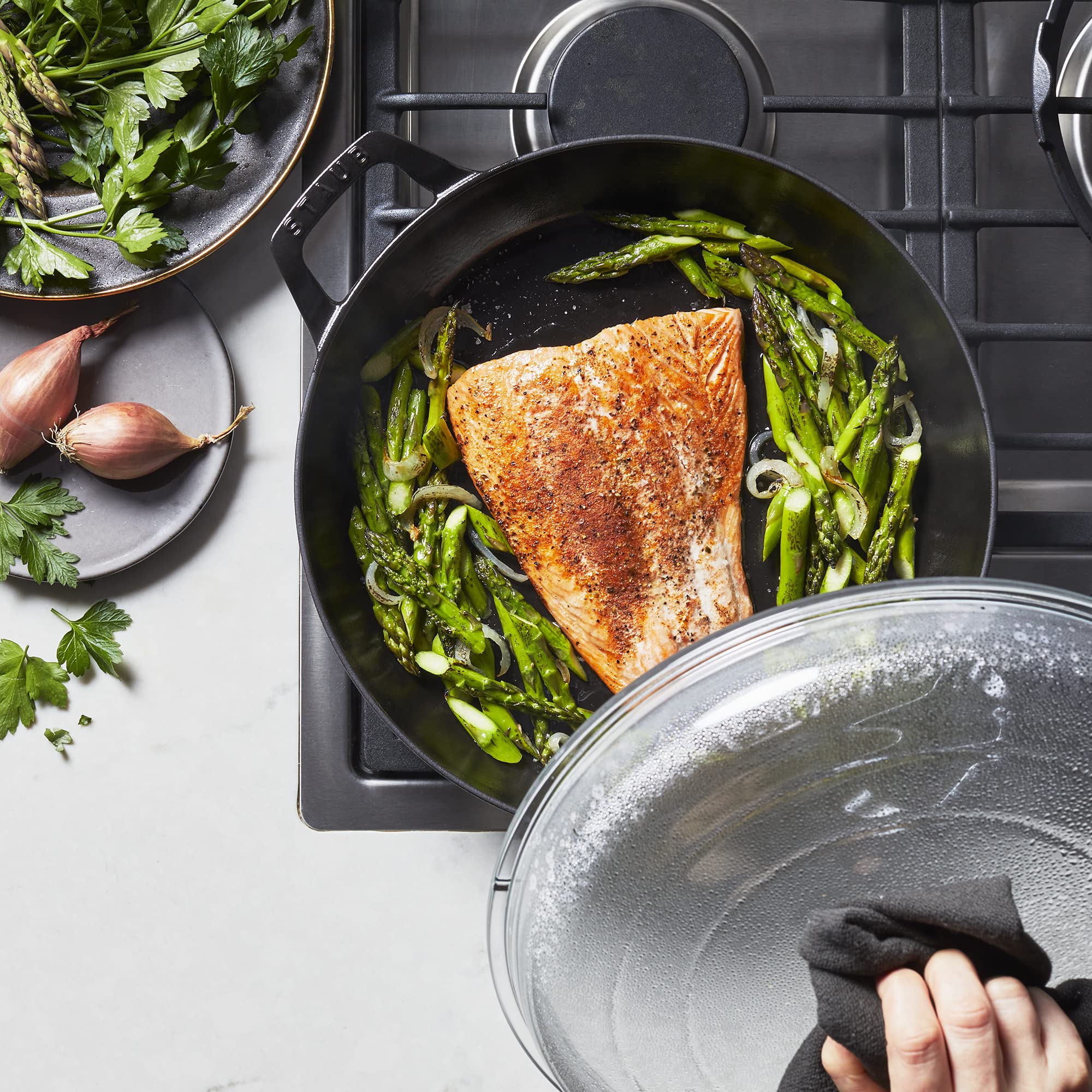 STAUB 3.5-Quart Matte Black Enameled Cast Iron Braiser with Glass Lid - Perfect for Slow Cooking, Roasting & Serving Dishes Family Style