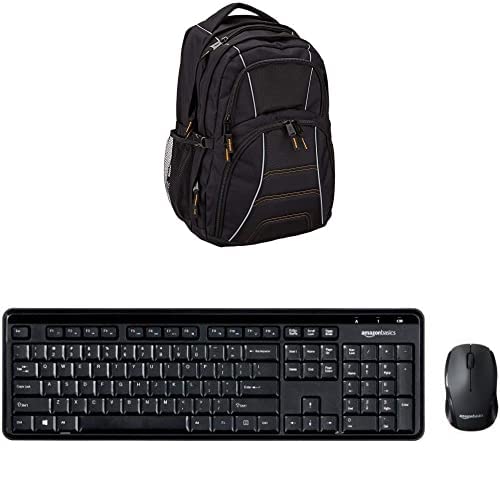 AmazonBasics Wireless Keyboard and Mouse Combo with Laptop Backpack - Ergonomic USB Computer Accessories for Office, Home & Travel Use
