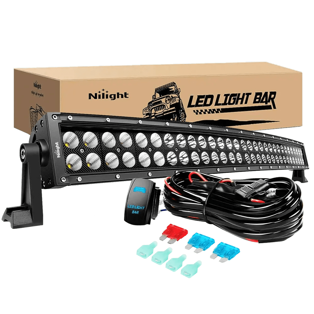 32 Inch 180W 11675LM Double Row Black Curved LED Light Bar - Spot Flood Combo with 16AWG Wire & 5Pin Switch - Perfect for Off-Road Trucks, ATVs, Boats and Outdoor Adventures