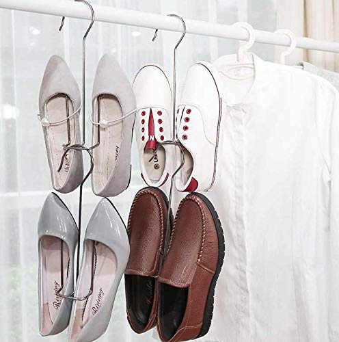 5 Pack Stainless Steel Shoe Hangers - Double Hook Drying Rack for Leather Shoes, Boots & Sneakers | Space-Saving Closet Organizer for Dehumidifying & Air Drying | Perfect for Small Spaces, Laundry Rooms & Entryway Storage