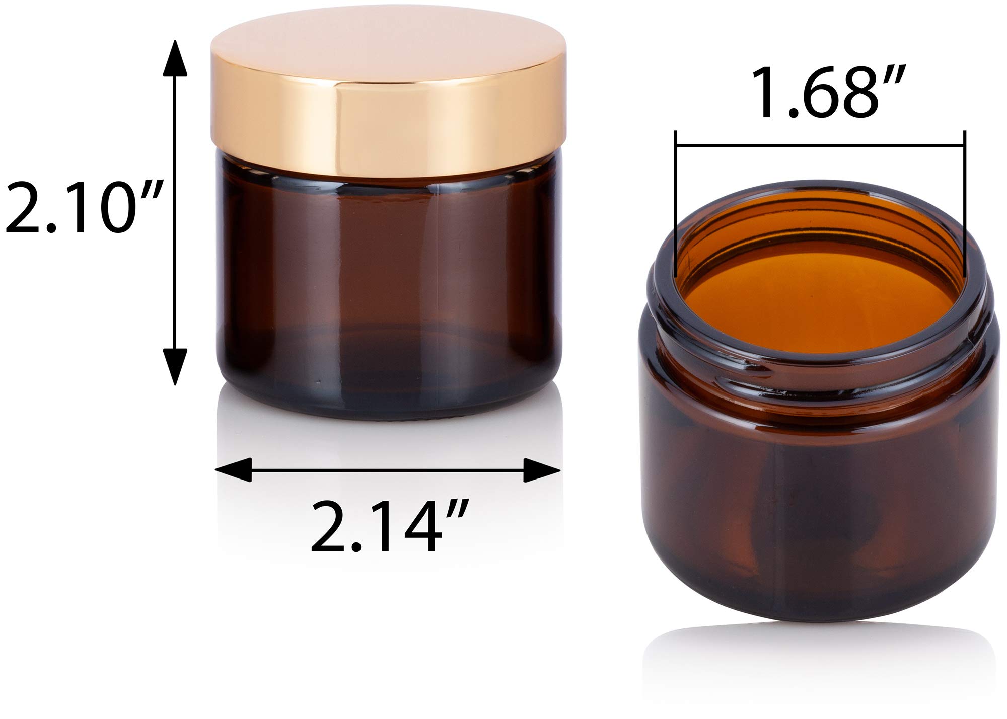 Amber Glass Jars with Gold Metal Lids - 2 oz (60ml) Straight Sided Jars - 24 Pack for Spice Storage, DIY Crafts, Candle Making & Home Organization
