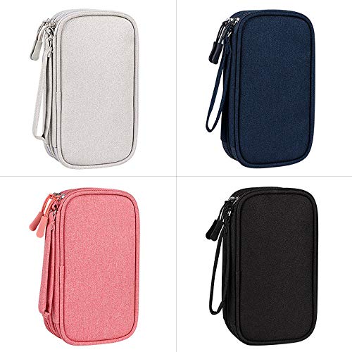 HXZDEY Waterproof Travel Electronic Organizer - Double Layer Cable Storage Bag for Charger, Phone, Earphone & Accessories - Portable Pink Cord Carry Case (7.5x4.35x2.17in) - Perfect for Business Trips, Vacations & Daily Commute