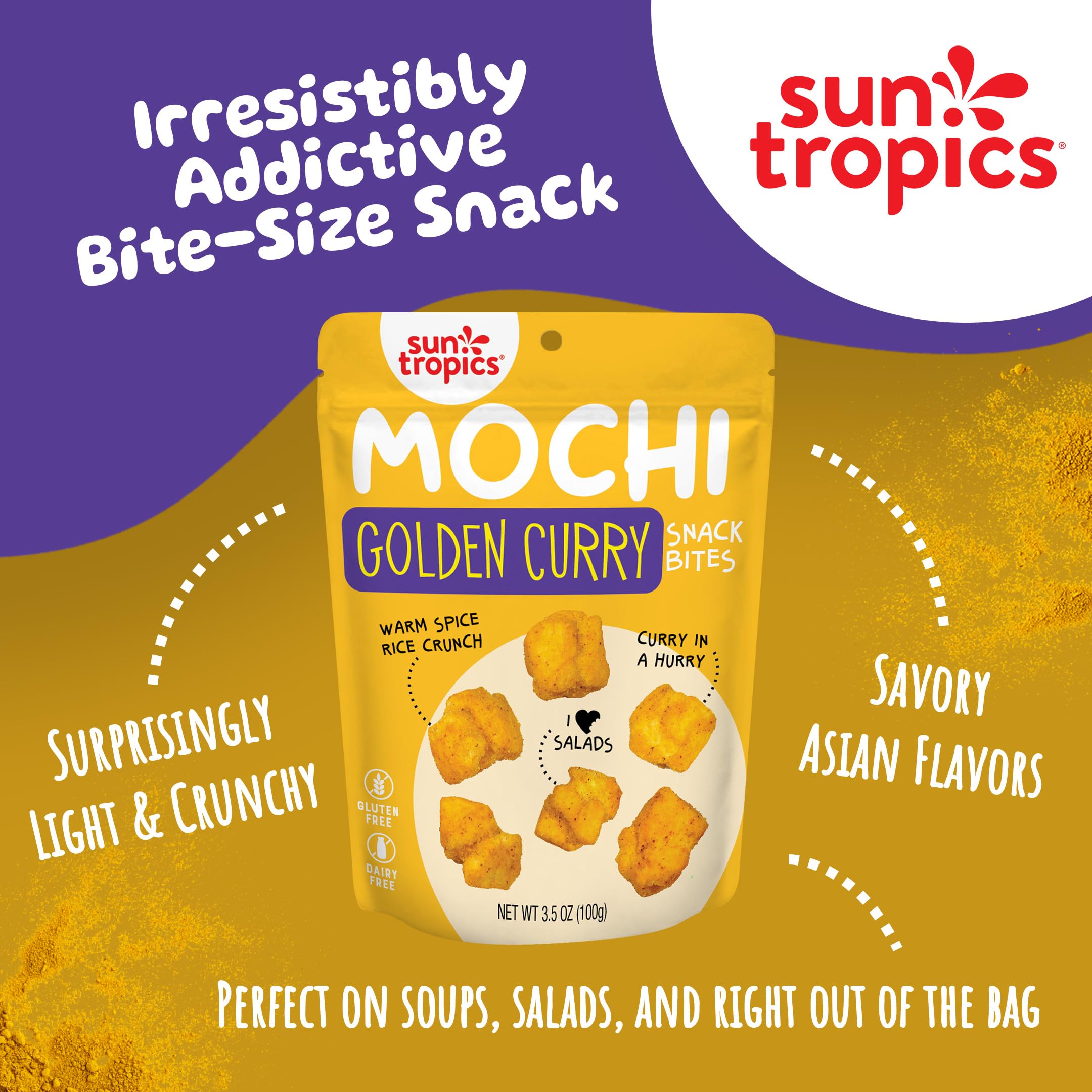 Sun Tropics Mochi Snack Bites Variety Pack - 3.5oz (6 Pack) | Crunchy Gluten Free & Dairy Free Asian Rice Snacks | No MSG | Perfect for Lunchboxes, Office Snacks & On-the-Go Treats