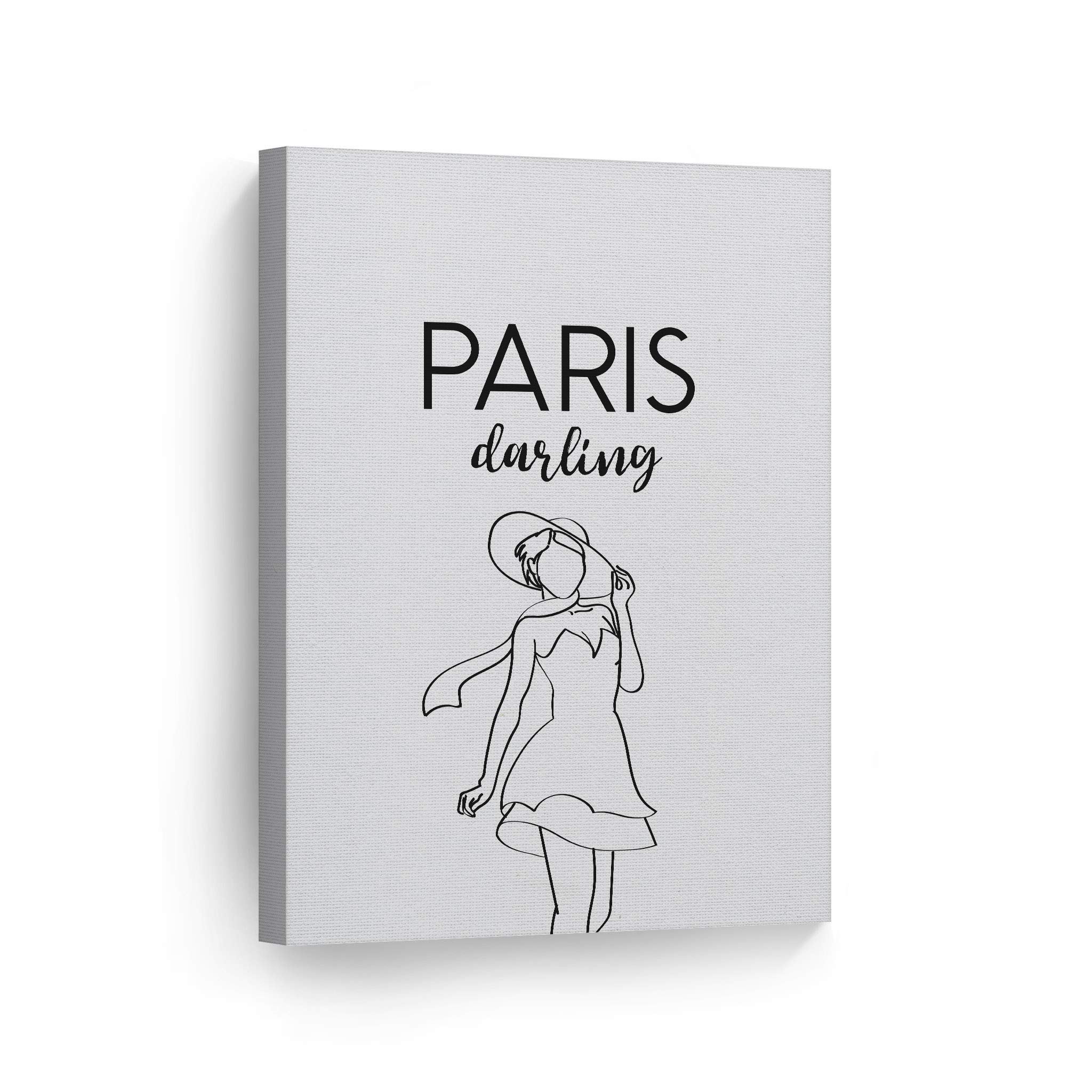 Smile Art Design Paris Darling Quote Black and White Lady Sketch Glam Fashion Canvas Print Wall Art - 36x24 Inches Ready to Hang - Perfect for Office, Bathroom, Teen Girl Room, Women's Dorm, Bedroom & Living Room Wall Decor