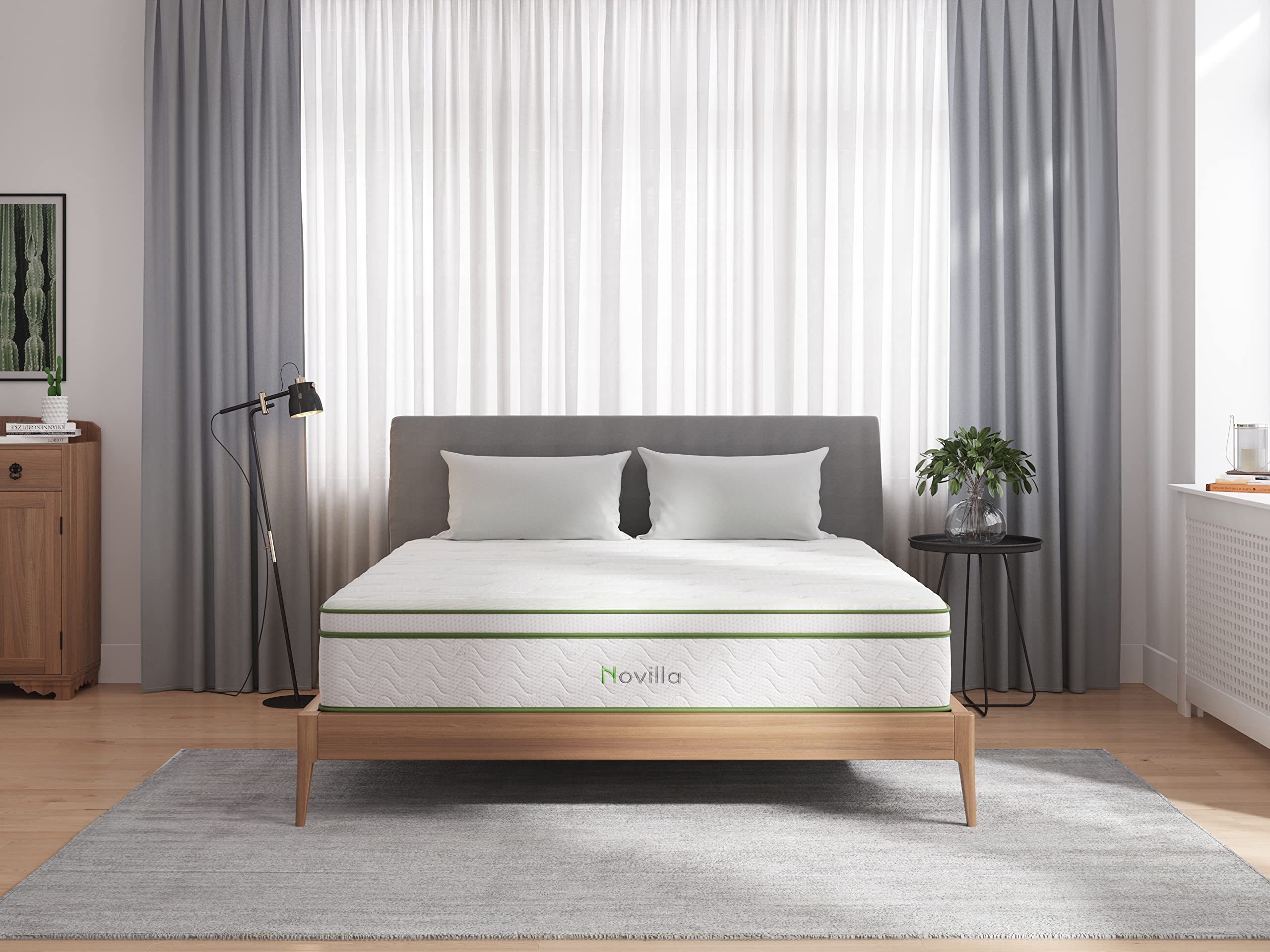 Novilla Pillow Top Mattress - Queen Size, Cooling Gel Memory Foam, Medium Firm Support for Back Pain Relief - Perfect for Side Sleepers & Hot Sleepers, Bedroom & Guest Room Use