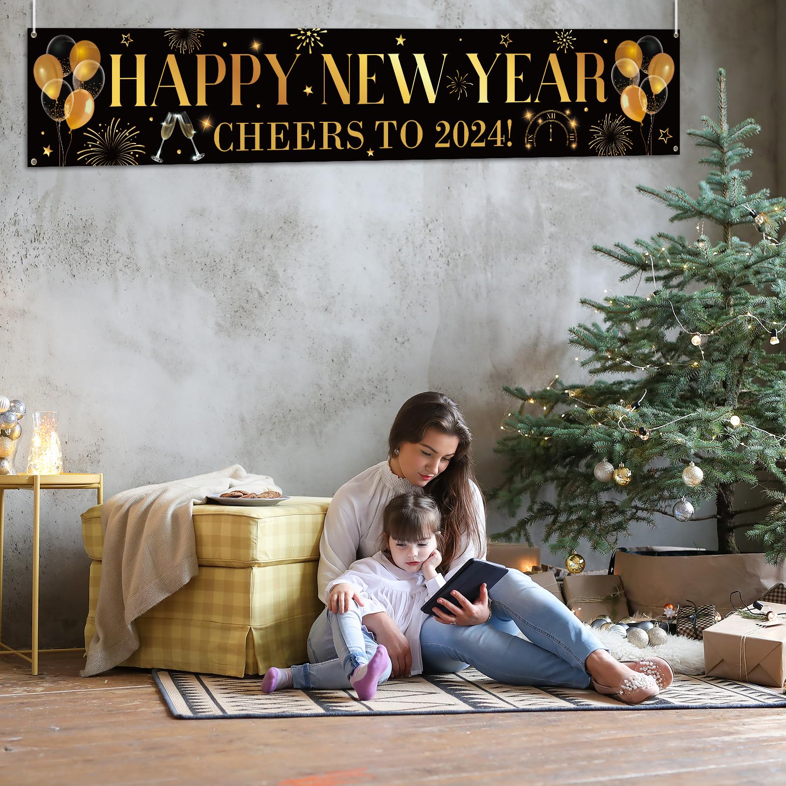 2024 Happy New Year Banner Decorations - Premium New Year's Eve Party Supplies for Indoor & Outdoor Celebrations | Perfect for Home, Office, and Event Decor