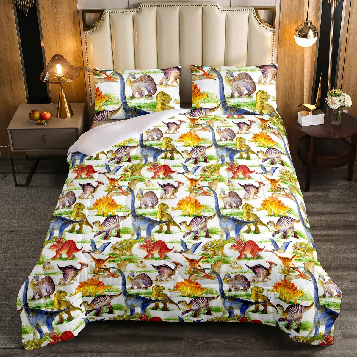 **Cute Dinosaur Print Kids Comforter Set - Ultra Soft Full Size Duvet Cover for Boys & Girls | Colorful Cartoon Dino Bedding for Children's Bedroom Decor | Perfect for Cozy Sleepovers & Playful Room Themes**