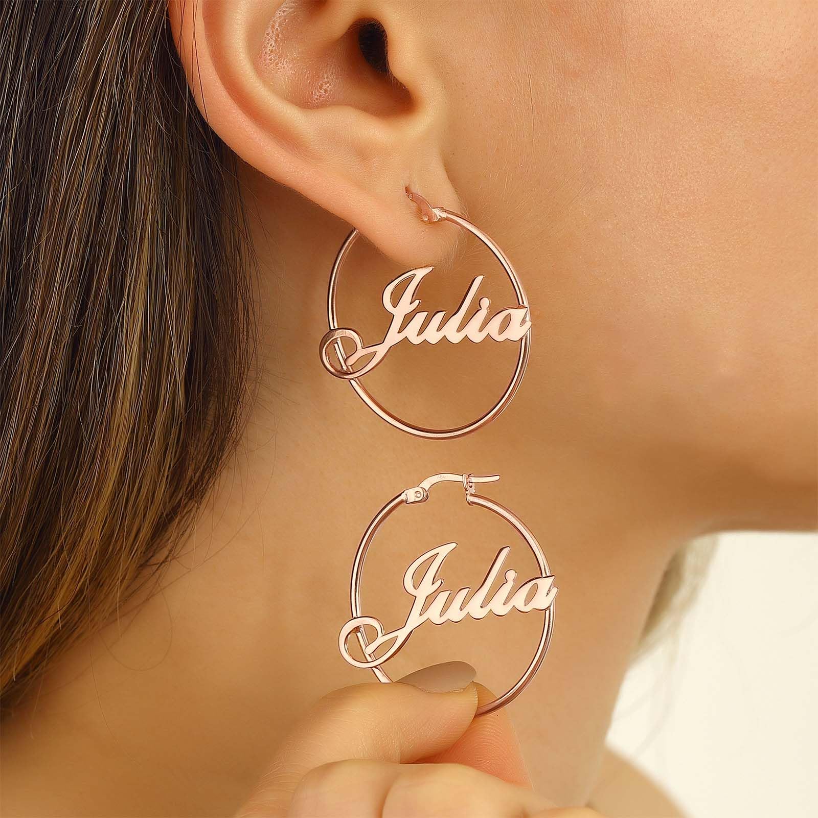 Custom Personalized Hoop Earrings for Women - Hypoallergenic Name Engraved Sensitive Earrings | Large Gold/Silver Hoops | Perfect Birthday, Christmas Gift for Her | Date Night, Wedding, Office Wear Jewelry