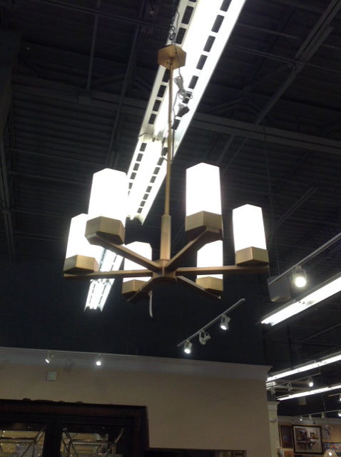 Elegant Gold Metal Chandelier with 6 White Glass Shades - Perfect for Dining Room, Bedroom & Living Room Lighting