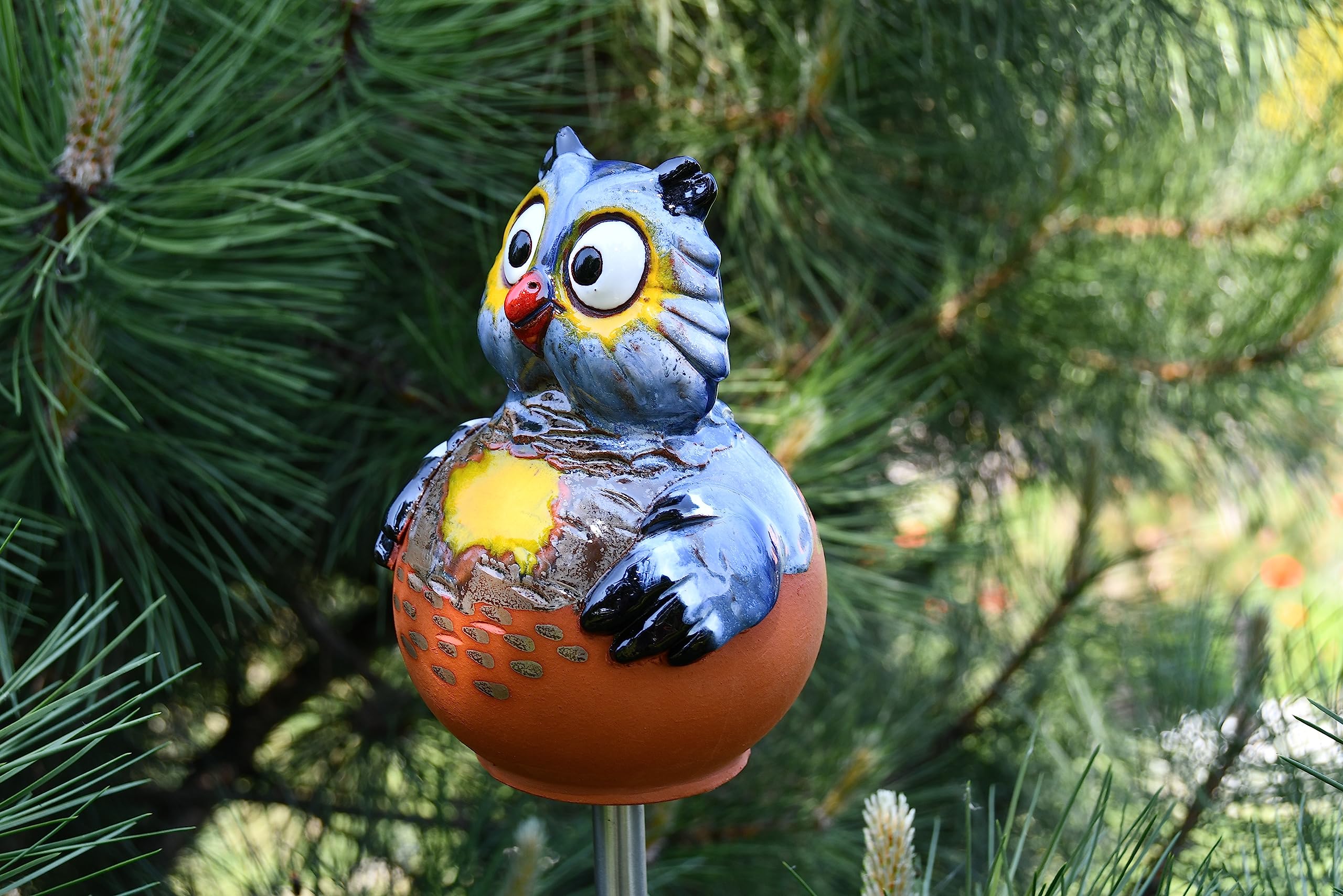 Handmade Ceramic Owl Lawn Stake - Frostproof Outdoor Garden Statue Decor - Unique Gift for Gardeners, Men & Women - Perfect for Yard, Patio & Landscape Decoration