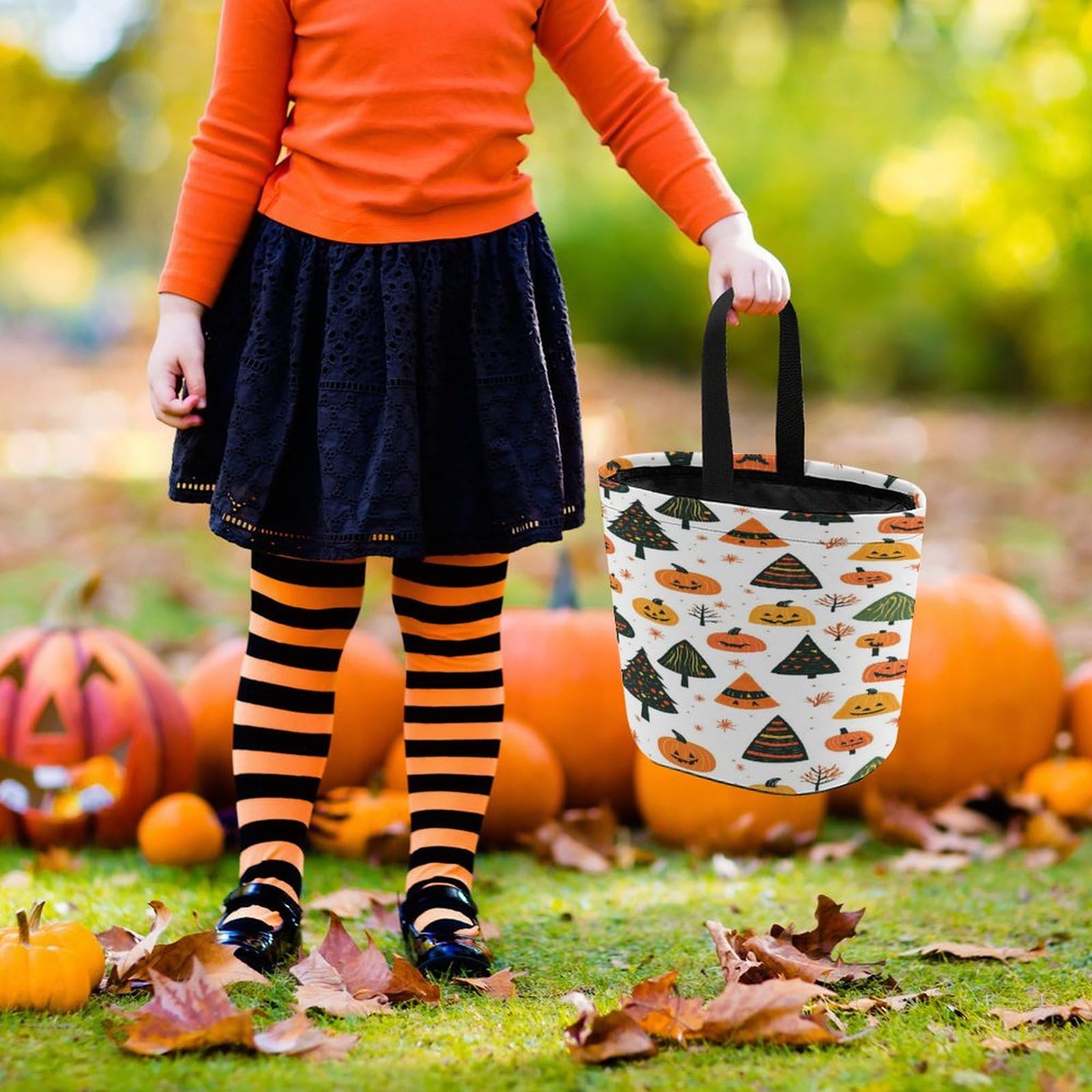 Halloween Candy Basket - 87 Festive Tree Scene Trick or Treat Bag for Kids, Party Favor Gift Bag | Perfect for Halloween Parties, School Events & Neighborhood Trick-or-Treating
