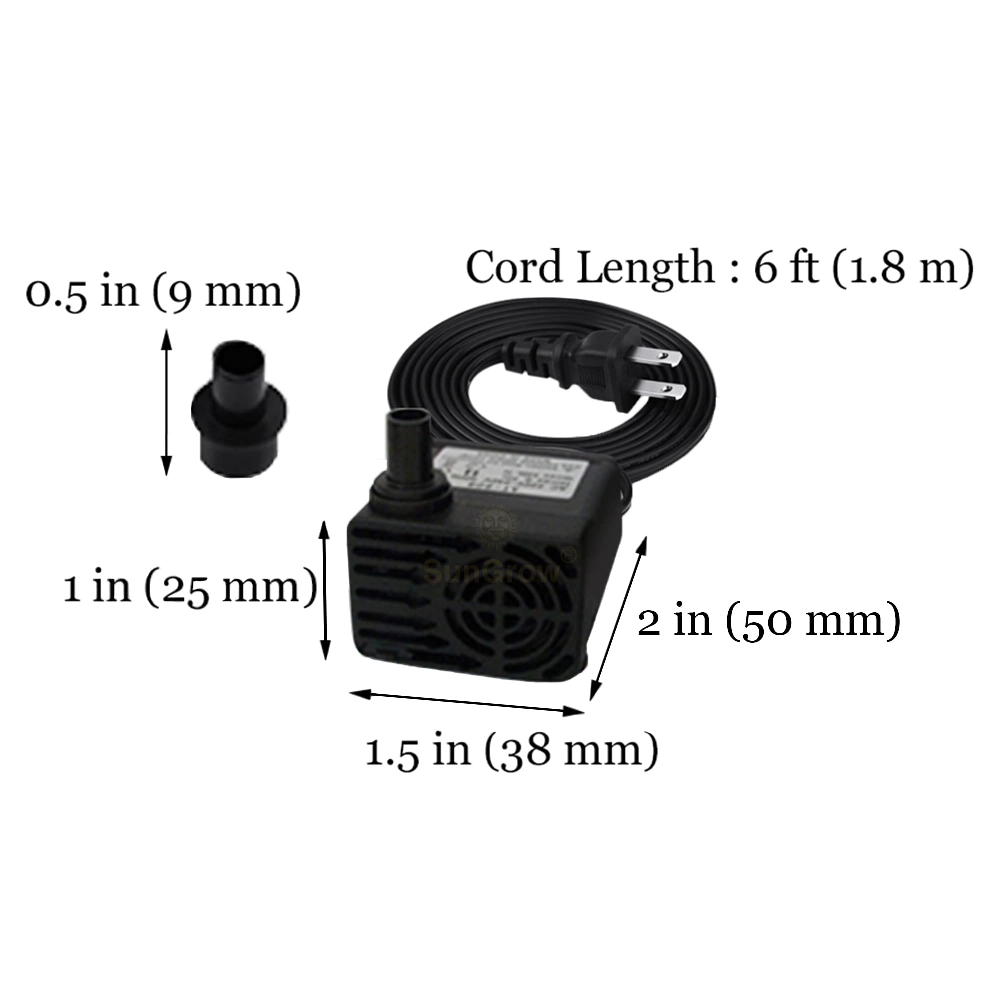 SunGrow 3W 55 GPH Mini Submersible Water Pump for Cat & Dog Bowls, Aquariums, Fountains, Hydroponics - Perfect for 3-5 Gallon Tanks, Tabletop Displays & Pet Water Dispensers