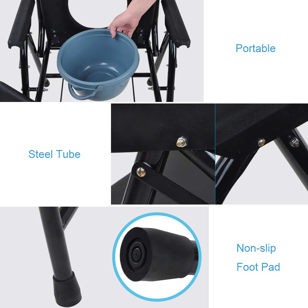 Foldable Commode Chair with Removable Padded Seat - Portable Toilet Chair for Elderly & Disabled - Bedside, Bathroom & Shower Safe Medical Potty Chair - Ideal for Home Care, Post-Surgery & Mobility Assistance