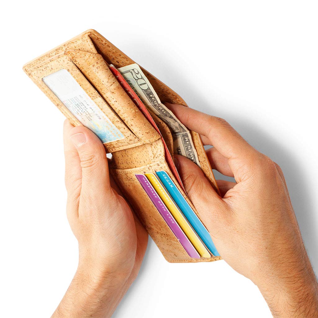 Eco-Friendly Vegan Leather Cork Bifold Wallet for Men - RFID Blocking Non-Leather Passcase Wallet - Perfect for Travel, Business & Everyday Use - Brown