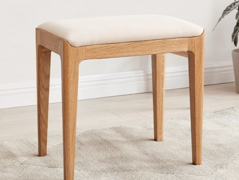 Premium Solid Wood Makeup Stool - Handcrafted Oak, Ash & Black Walnut Vanity Seat | Perfect for Dressing Tables, Bedroom Vanity & Salon Styling Stations