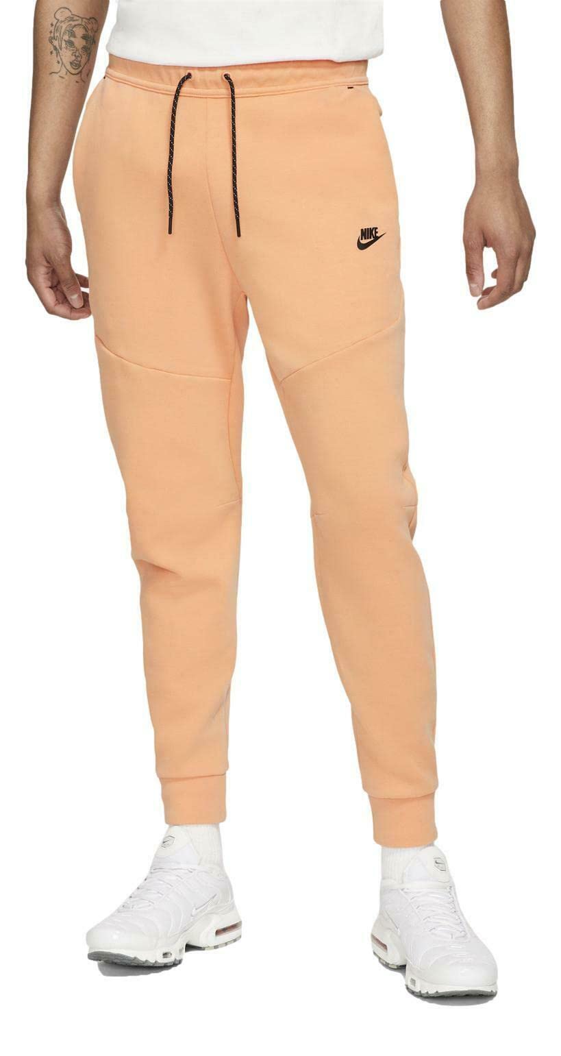 Nike Sportswear Men's Washed Tech Fleece Joggers Pants - Orange Frost/Black, Large Size | Comfortable Athletic Sweatpants for Running, Gym & Casual Wear