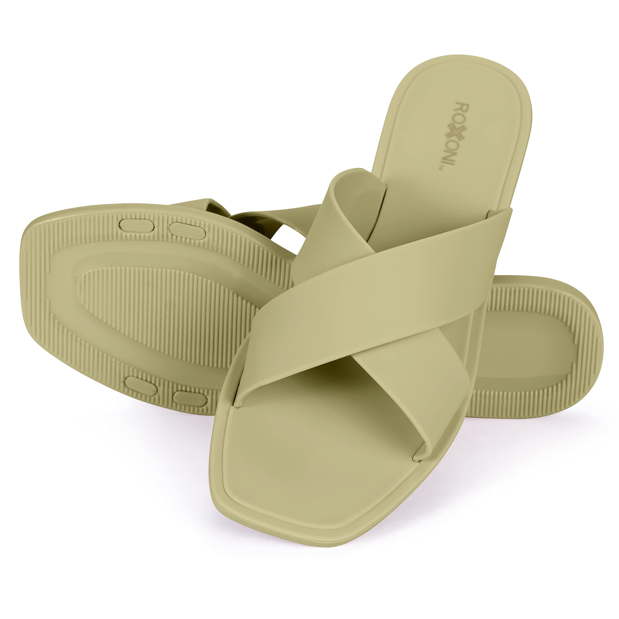 Roxoni Women's Quick-Drying Slippers - Non-Slip Shower Sandals with Crisscross Design for Bathroom, Pool & Spa | Comfortable House Shoes for Indoor/Outdoor Use