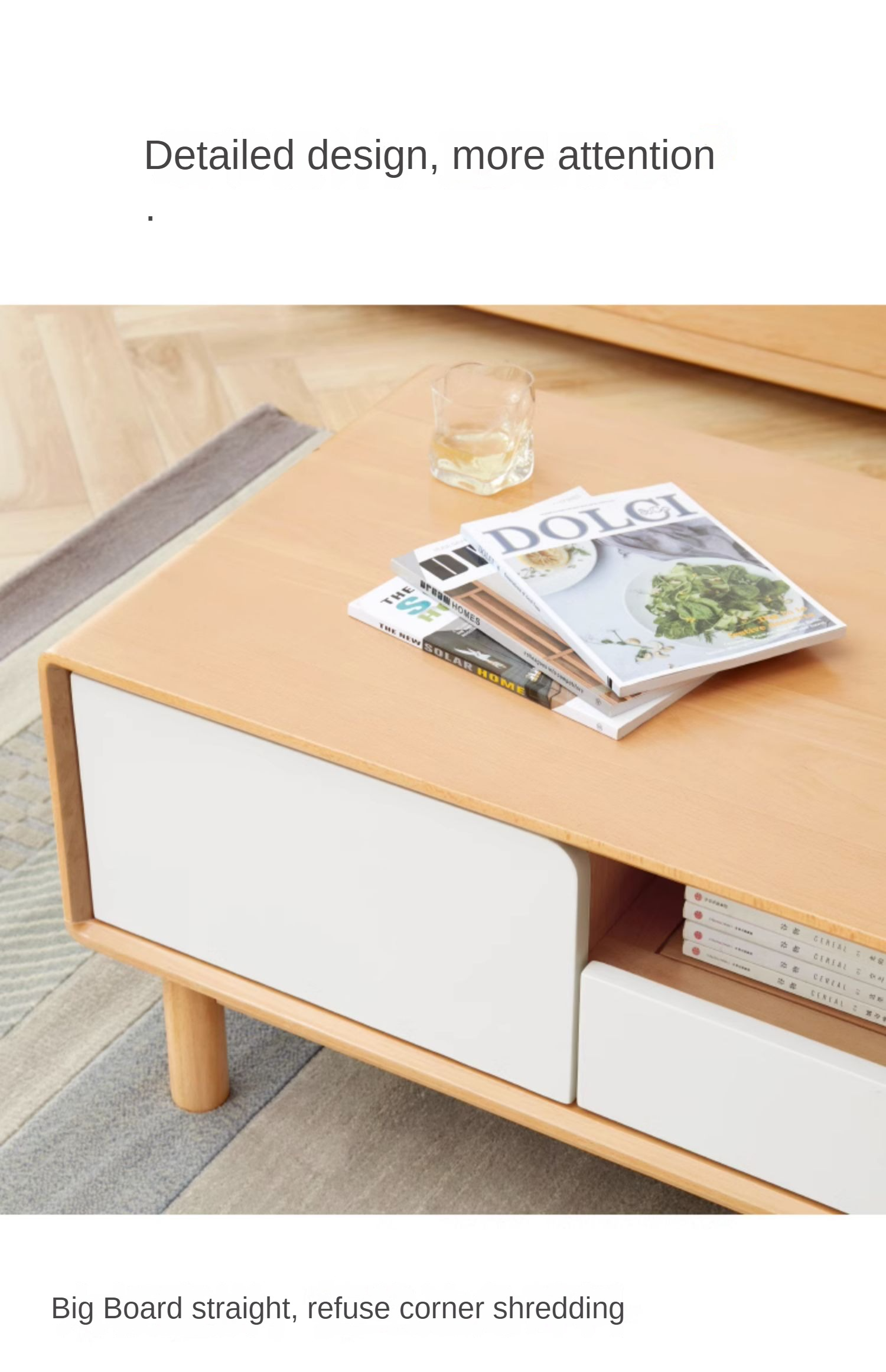 Solid Beech Wood Coffee Table - Rustic Warm Brown Finish for Living Room, Lounge & Home Decor