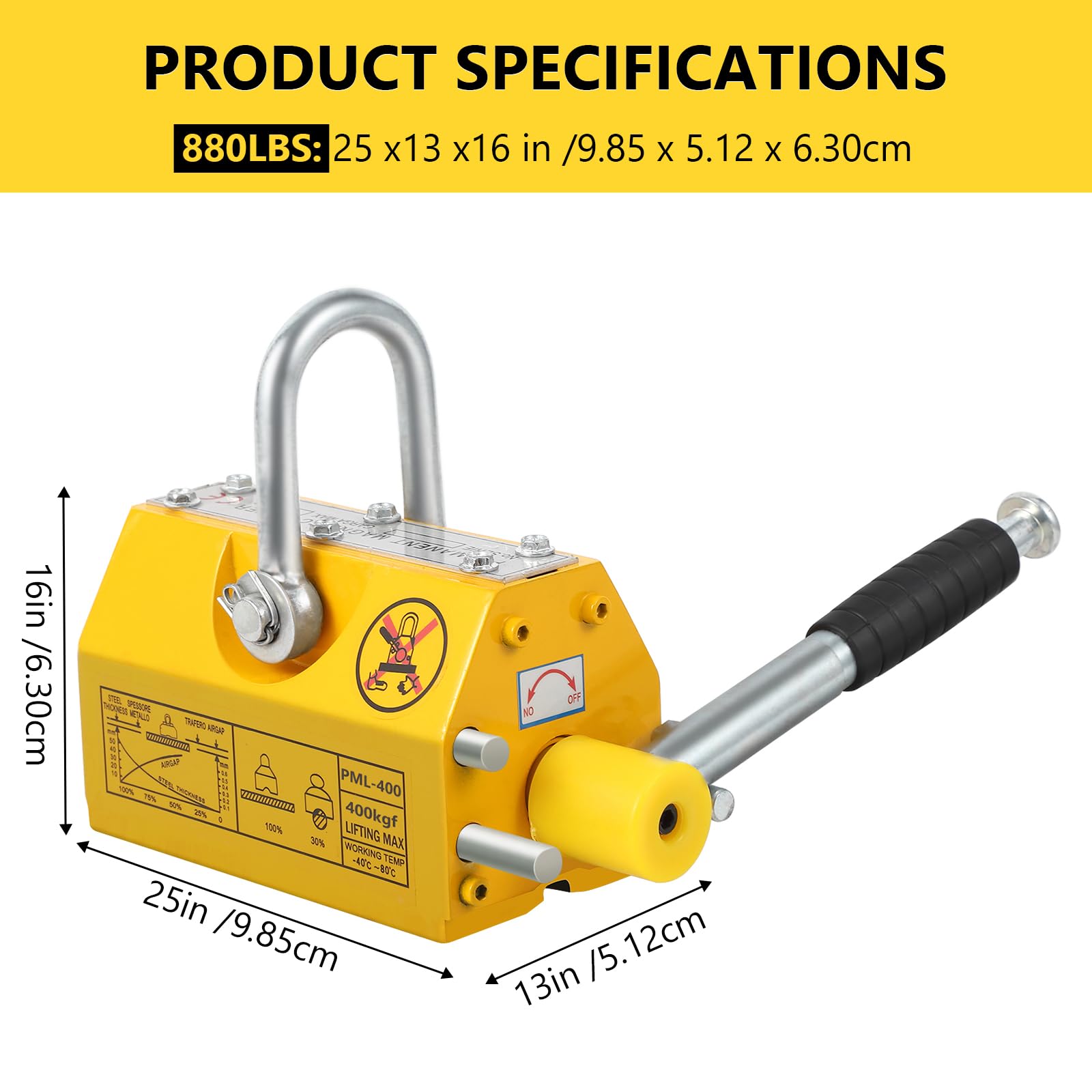Garvee 880Lbs Heavy Duty Magnetic Lifter - Permanent Lifting Magnet for Steel Plates, Boards & Round Bars with 2.5 Safety Factor | Ideal for Construction, Metalworking & Industrial Material Handling
