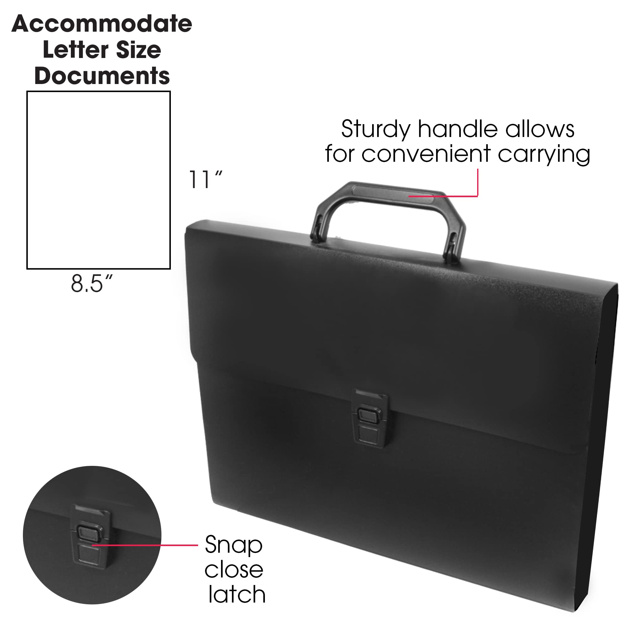 BAZIC 24-Pack Black Plastic File Folders with Handle - Letter Size Document Organizer for Office, School & Home - Portable Paper File Wallet for Office Supplies & Document Storage