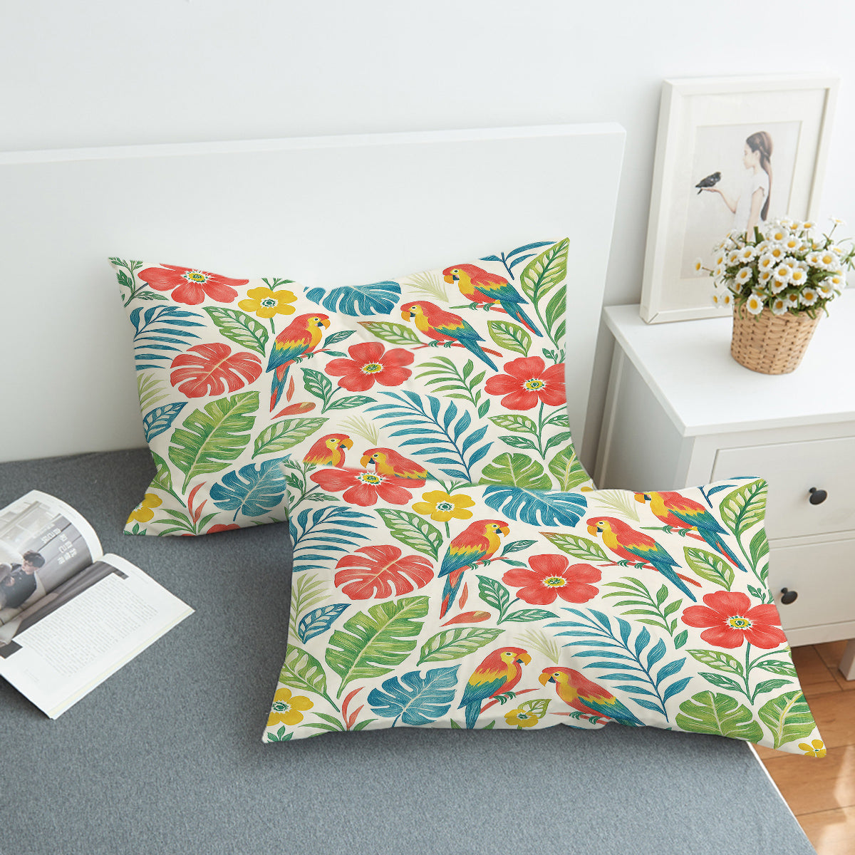 Classic Tropical Bedding Set - Queen Size 100% Cotton 4-Piece Comforter Set with Pillowcases | Perfect for Beach House, Vacation Home & Summer Bedroom Decor