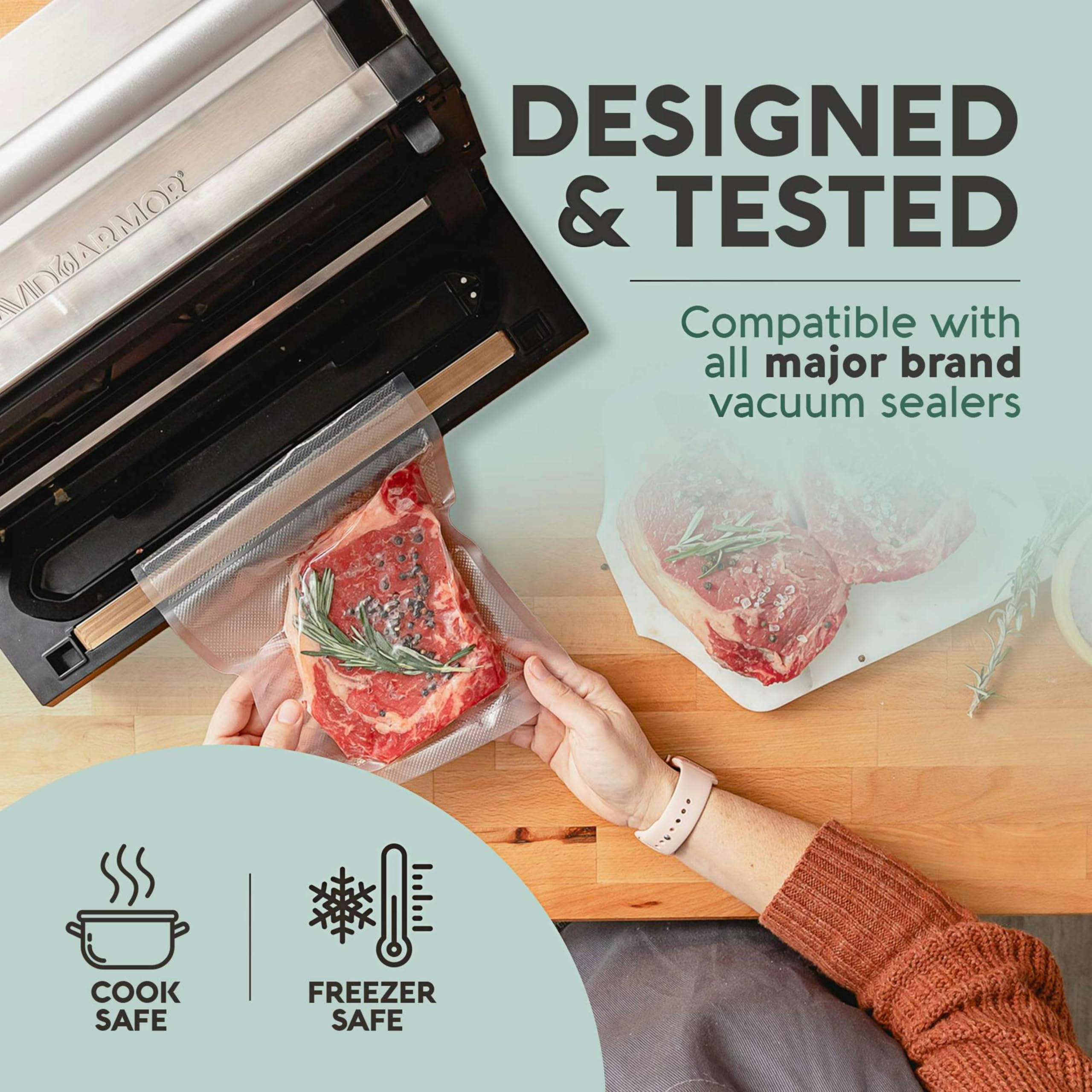 Avid Armor BPA-Free Vacuum Sealer Bags - 4 Pack (8x25 Rolls) | Heavy Duty Food Storage Bags for Sous Vide, Meal Prep & Freezing | Compatible with FoodSaver, Seal-a-Meal | Perfect for Home Kitchen, Camping & Long-Term Food Preservation