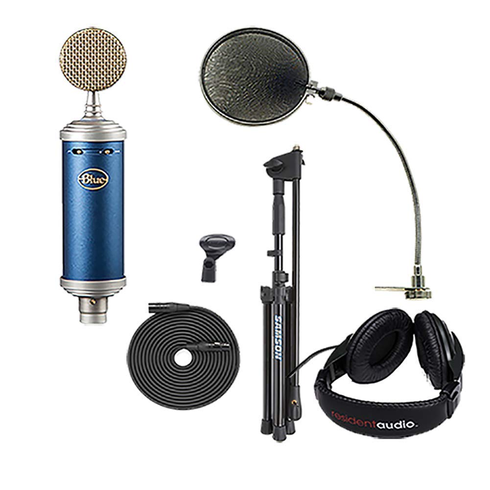 Professional Blue Bluebird SL Microphone Bundle with Mic Stand, XLR Cable, Mic Clip, Pop Filter & Headphones - Perfect for Podcasting, Home Studio Recording & Live Streaming