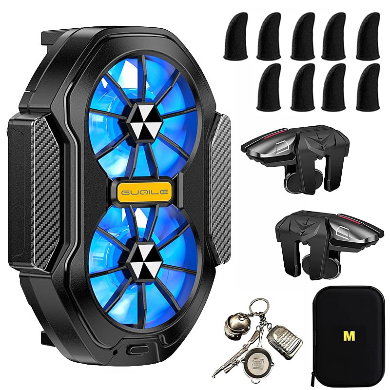 Dual Cooling Fan Phone Cooler with Rechargeable Battery - Universal Smartphone Radiator Heatsink for iPhone & Android - L2R2 Mobile Game Controller Triggers for PUBG, Call of Duty, Knives Out - Perfect for Gaming & Overheating Protection