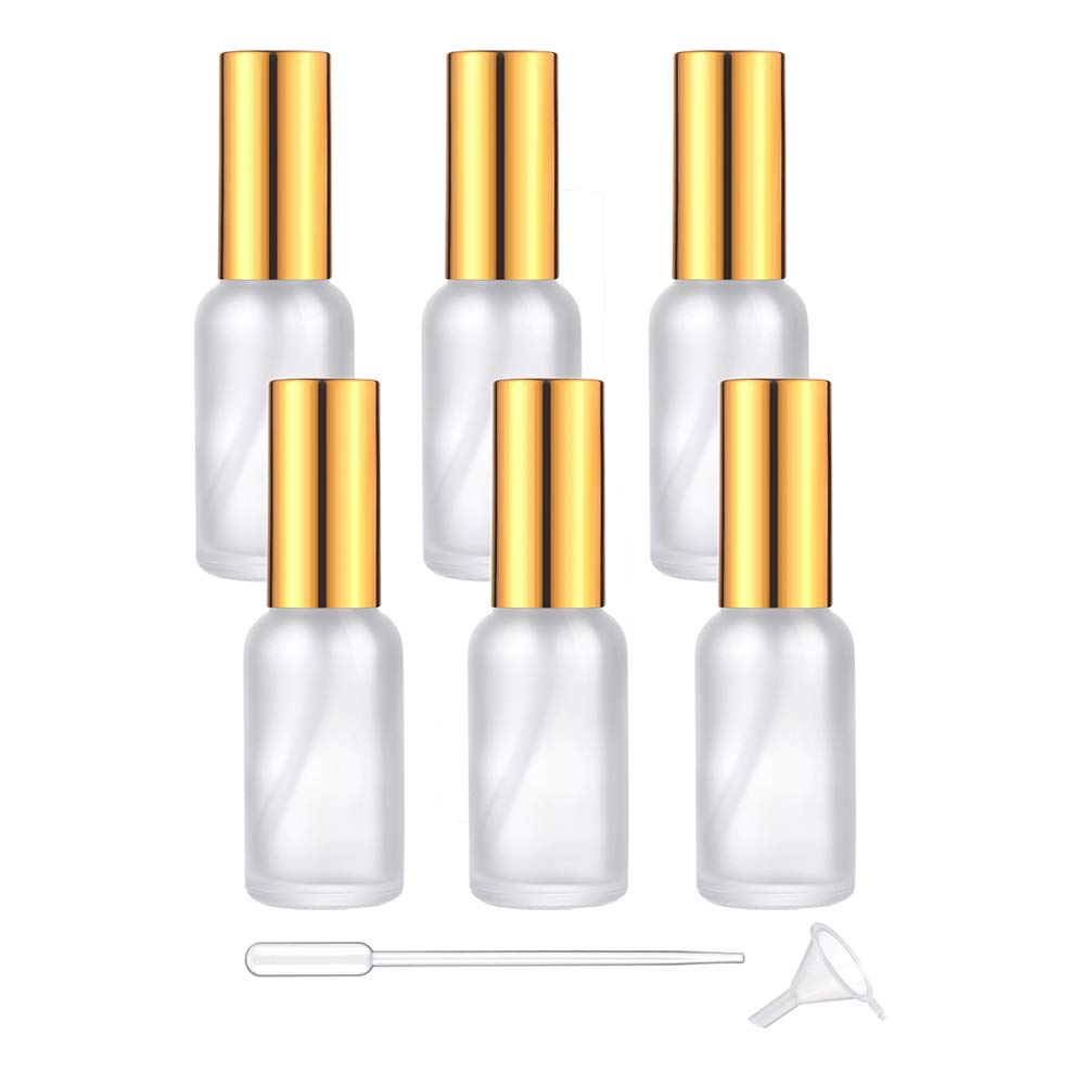 6 Pack Glass Spray Bottles (30ml/1oz) - Fine Mist Perfume Atomizer & Essential Oil Sprayer - Frosted Portable Travel Bottles for Aromatherapy, Hair Care & Home Fragrance