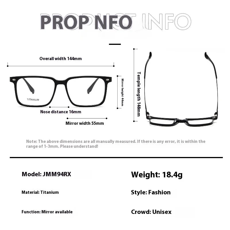 Aror Unisex Full Rim Square Acetate Titanium Eyeglasses 842194 - Lightweight Durable Frame for Men & Women - Perfect for Reading, Working & Daily Wear
