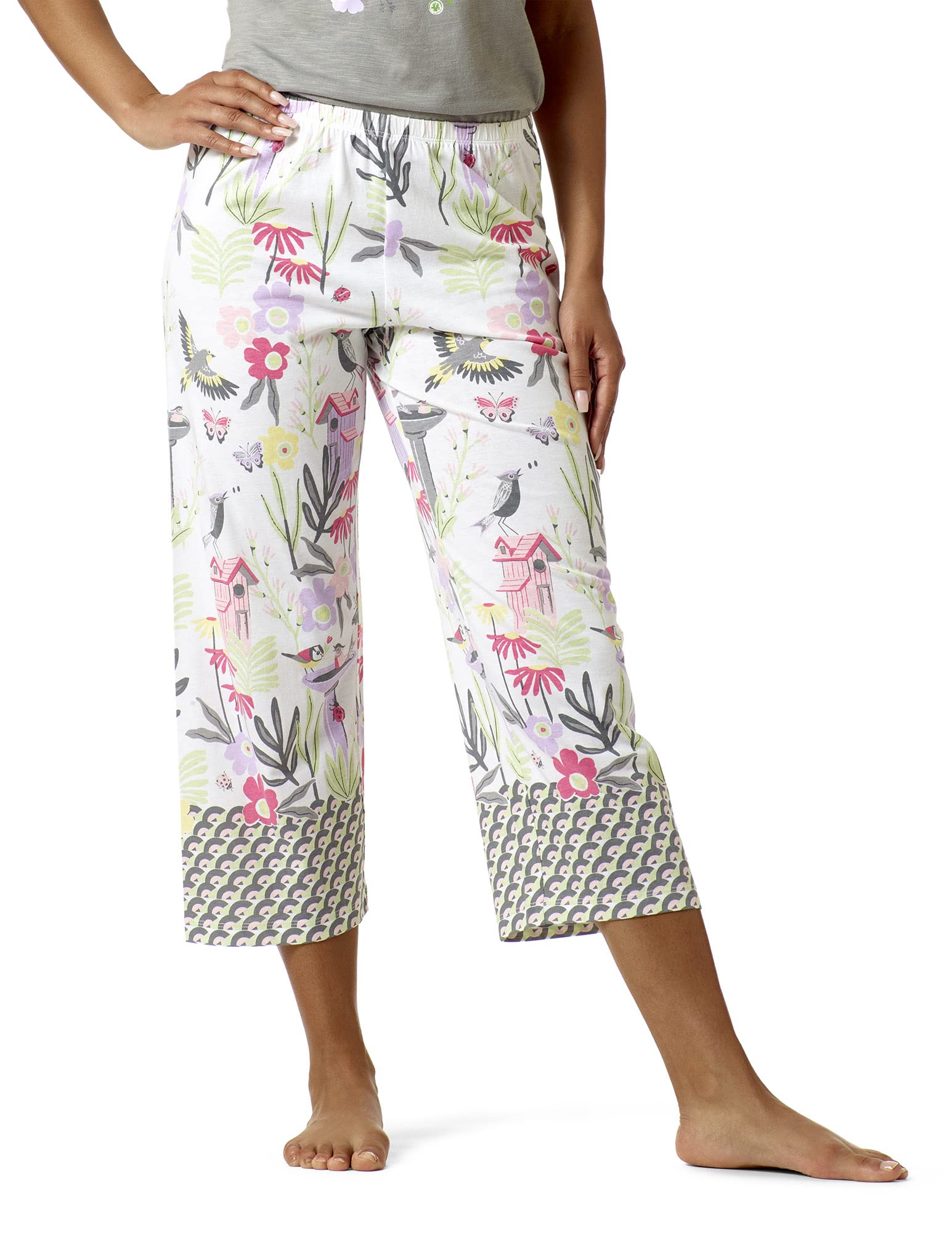 HUE Women's Printed Knit Capri Pajama Pants - Soft Lounge Pants for Sleep, Relaxing & Home Comfort