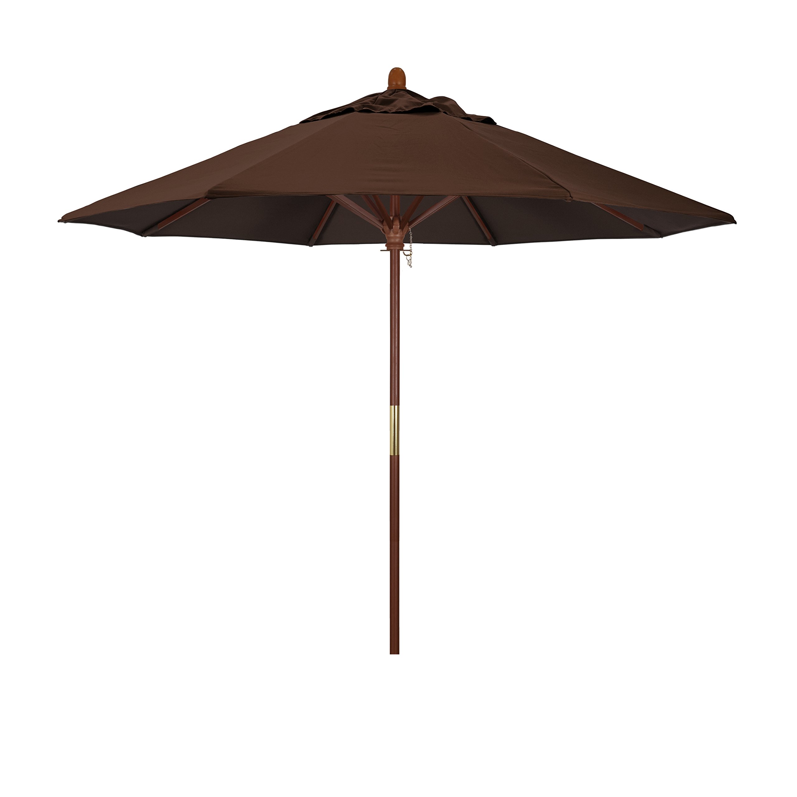 9' California Wooden Market Umbrella - Sunbrella Bay Brown for Outdoor Dining
