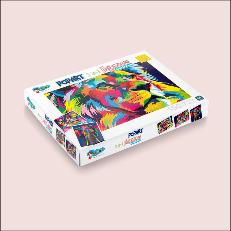 Storio Popart 3-in-1 Jigsaw Puzzle Set - Cities, Animals & Abstract Designs | Educational Learning Toys for Kids Ages 4-8 | Multicolor Puzzle Games for Classroom & Home Playtime