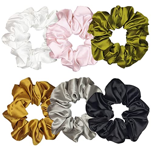 6 Pcs Satin Silk Hair Scrunchies - Soft Hair Ties & Fashion Hair Bands for Women & Girls (4.2 Inch, Classic Colors) - Perfect for Ponytails, Buns & Everyday Hair Accessories