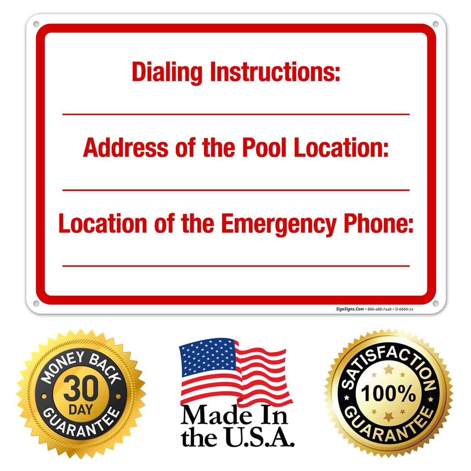 10x14 Inches Rust-Free .040 Aluminum Pool Location Sign - Fade Resistant Indoor/Outdoor Safety Sign for Swimming Pools - Made in USA | Perfect for Backyard, Community & Public Pool Areas