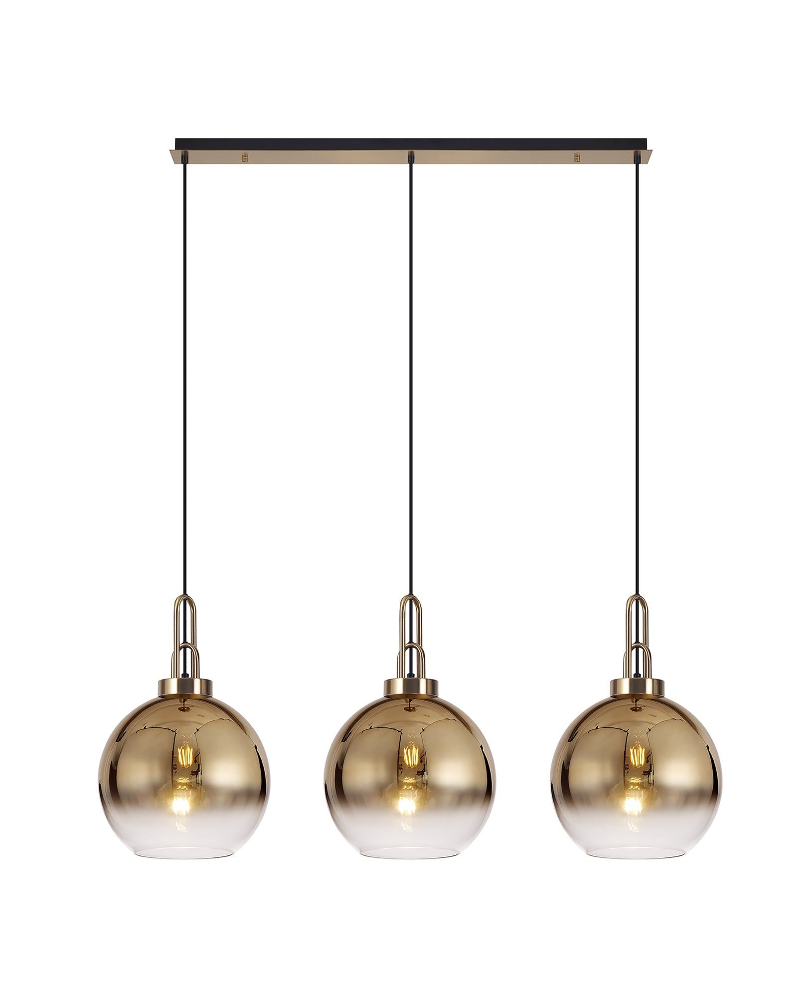 Cadiz 3L Kitchen Island Ceiling Light Fixture - Brass Gold & Matte Black Finish with Colorful Glass Shades - E27 Bulb Socket - IP20 Rated - Perfect for Dining Rooms, Kitchens, and Modern Home Decor