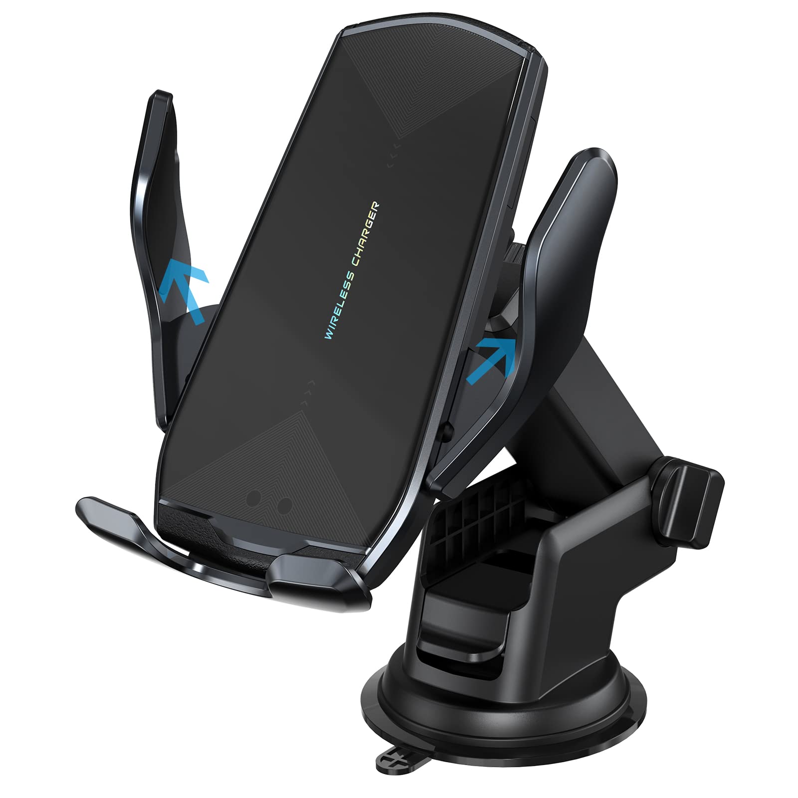 15W Qi Fast Wireless Car Charger - Auto-Clamping Phone Holder for iPhone 13/12/11/X & Samsung S20/S10/S9/S8 - Dashboard, Air Vent & Windshield Mount with Long Arm Suction Cup - Perfect for Commuting, Road Trips & GPS Navigation