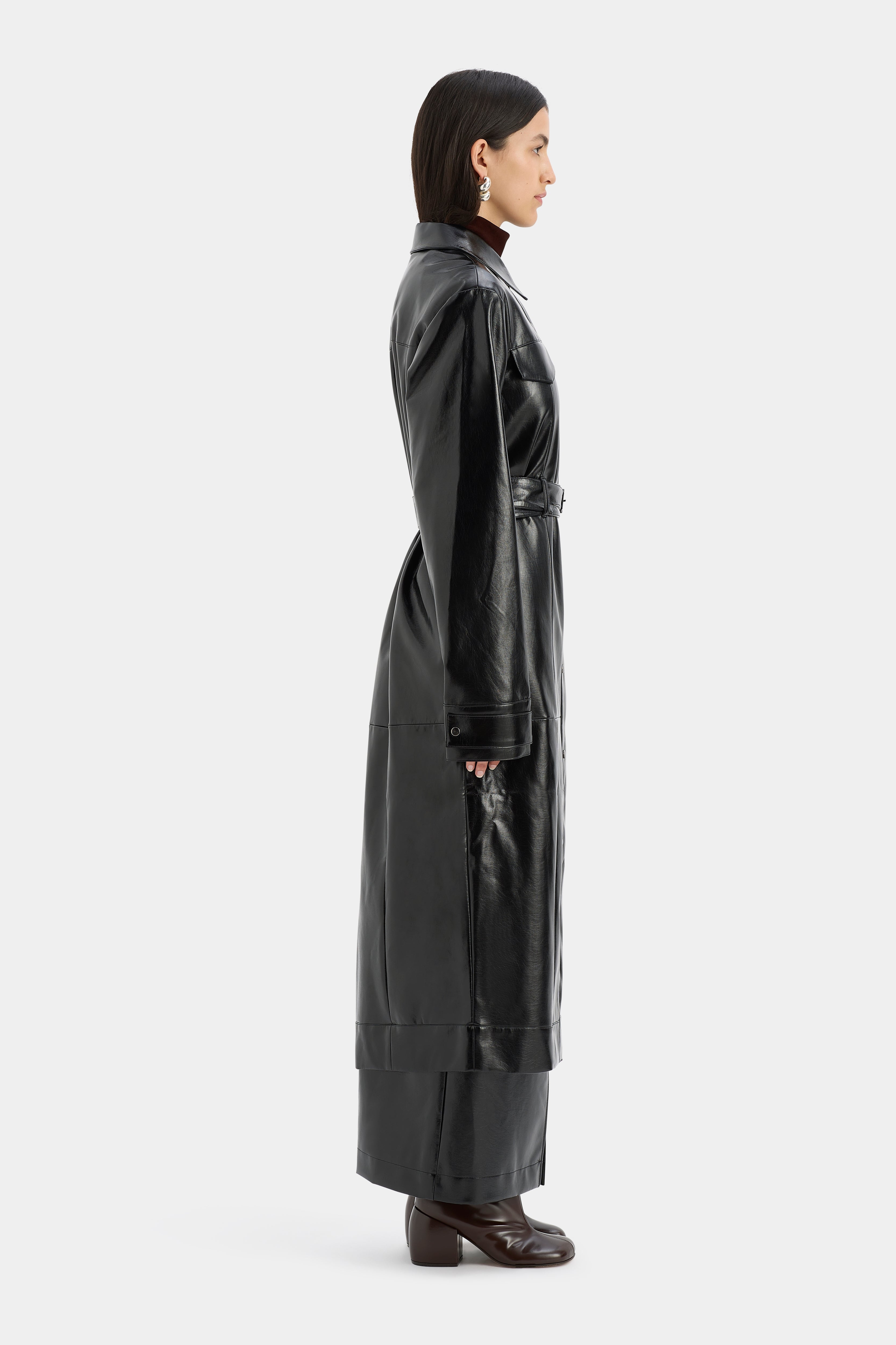 Midnight Black Trench Coat for Women - Elegant Long Waterproof Overcoat for Fall & Winter | Perfect for Office, Evening Out, and Formal Events