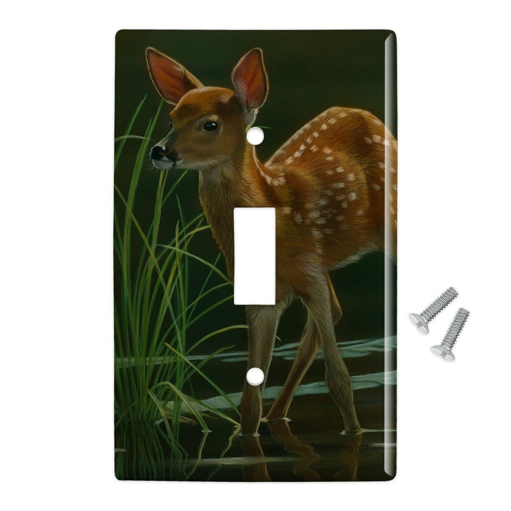 White-Tailed Fawn Alert Baby Deer Plastic Wall Decor Light Switch Plate Cover - Nursery, Kids Room, Cabin & Wildlife Themed Home Decor