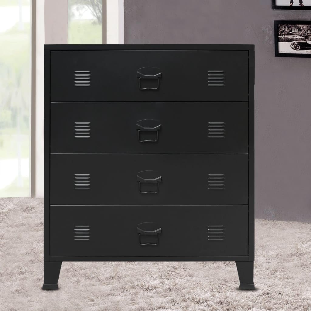 vidaXL 4-Drawer Metal Storage Cabinet - Industrial Style Sideboard with Air Vents & Metal Handles - 30.7