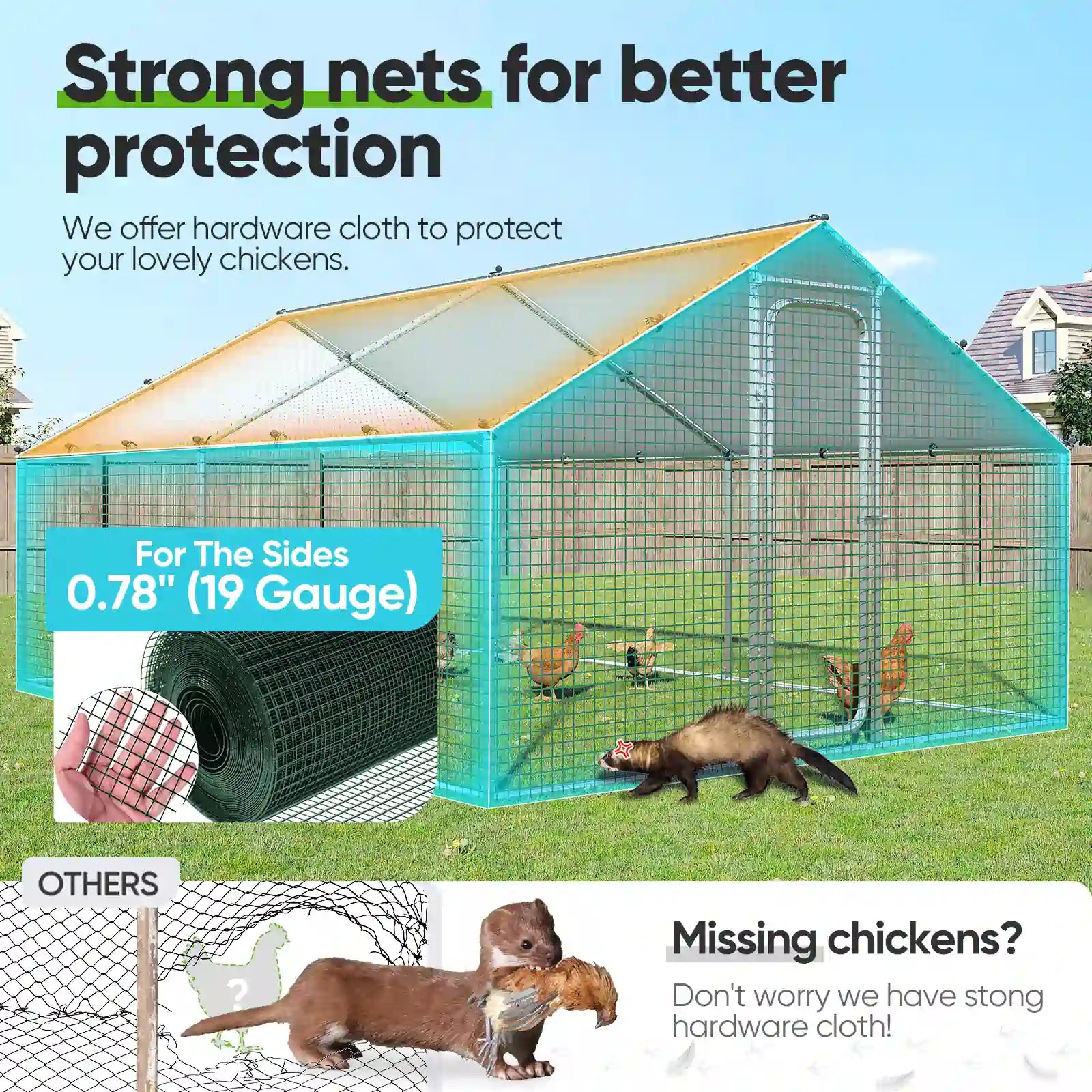 Large Metal Chicken Coop Run - Durable Outdoor Poultry Pen for Hens & Roosters - Perfect for Backyard Farming & Free Range Chicken Keeping