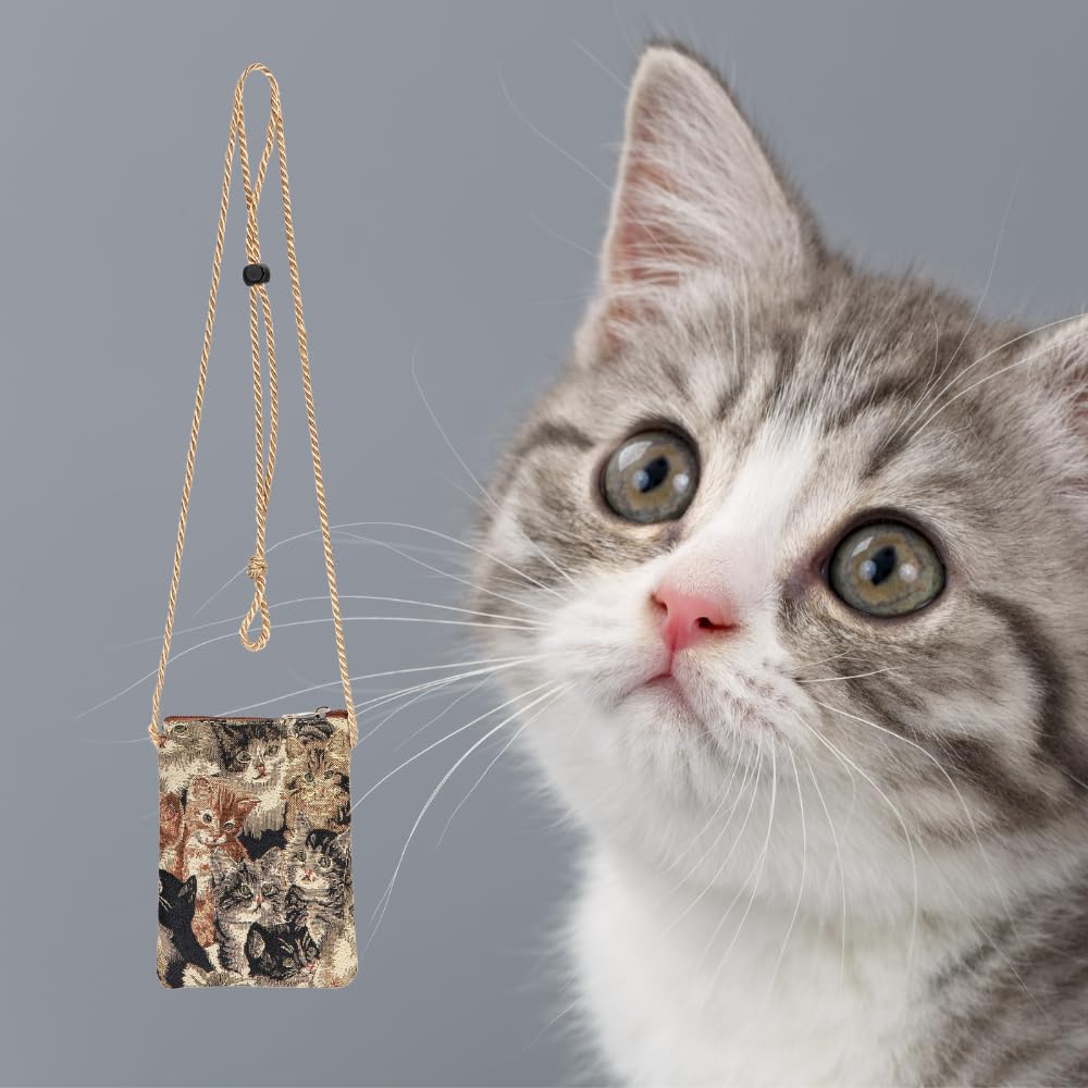 Signare Mini Crossbody Phone Purse for Women - Cat Design Small Shoulder Bag with Adjustable Strap for iPhone & Smartphones | Perfect for Travel, Shopping & Daily Use (SMART-CAT)
