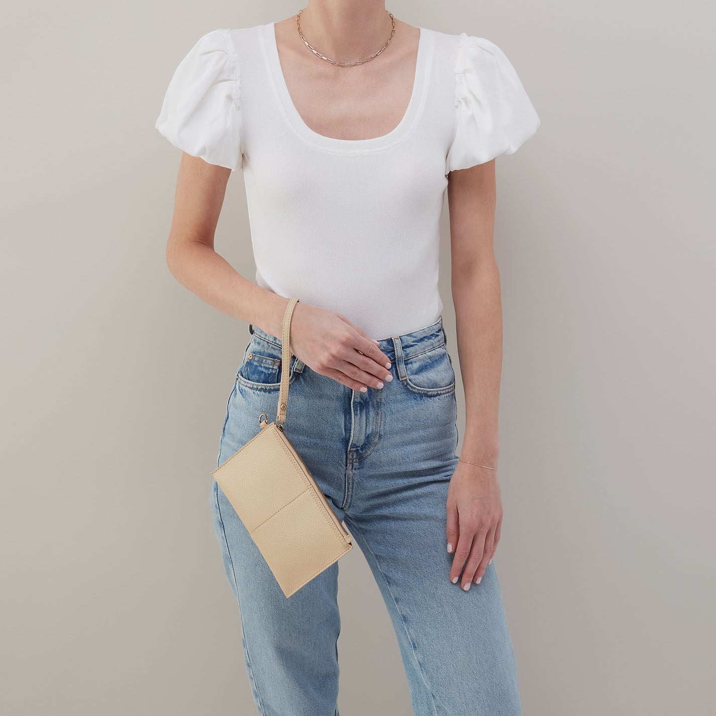 Vida Small Leather Pouch - Micro Pebbled Leather Crossbody Bag in Almond for Women | Perfect for Travel, Work & Everyday Essentials