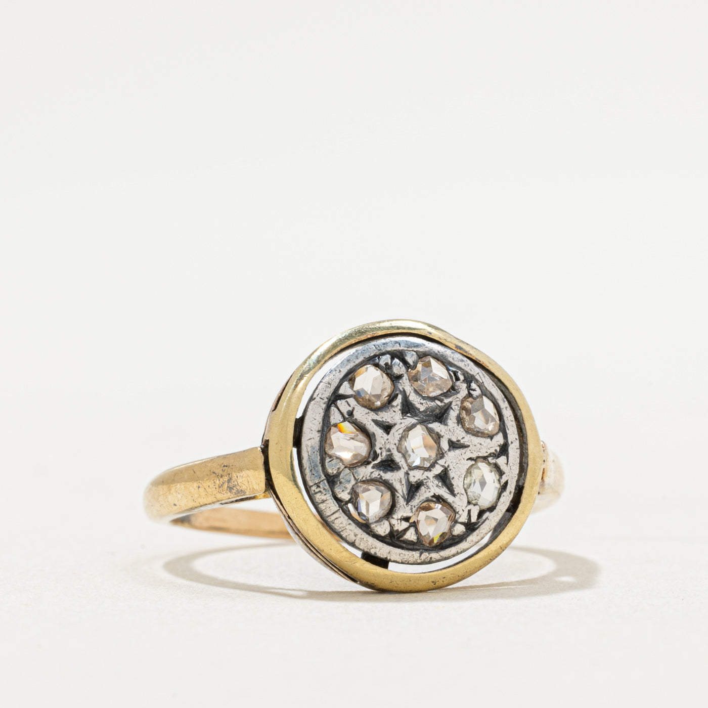 Antique 18k Gold Rose Cut Diamond Ring with Silver Top - 0.24ctw, Size 7.25 - Vintage Engagement Ring, Wedding Band, Anniversary Gift for Her