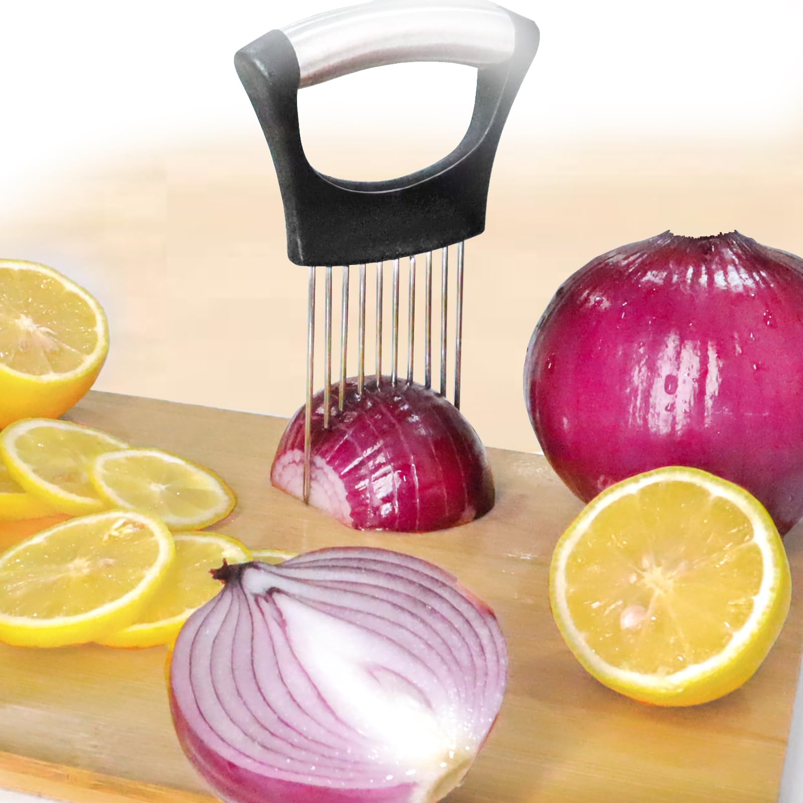JAYVAR Onion Holder & Vegetable Slicer - Multi-Purpose Food Cutter for Onions, Potatoes, Tomatoes, Avocados, Eggs, Lemons and Meat | Perfect for Meal Prep, Salad Making & Kitchen Cooking Accessories