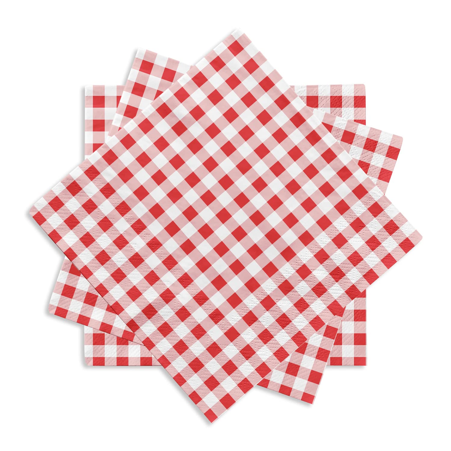 Gatherfun 3-Ply Disposable Cocktail Napkins - 80 Count Red & White Gingham Beverage Napkins for Restaurant, Bar, Picnic, Birthday Party - Perfect for Drinks, Appetizers & Casual Dining