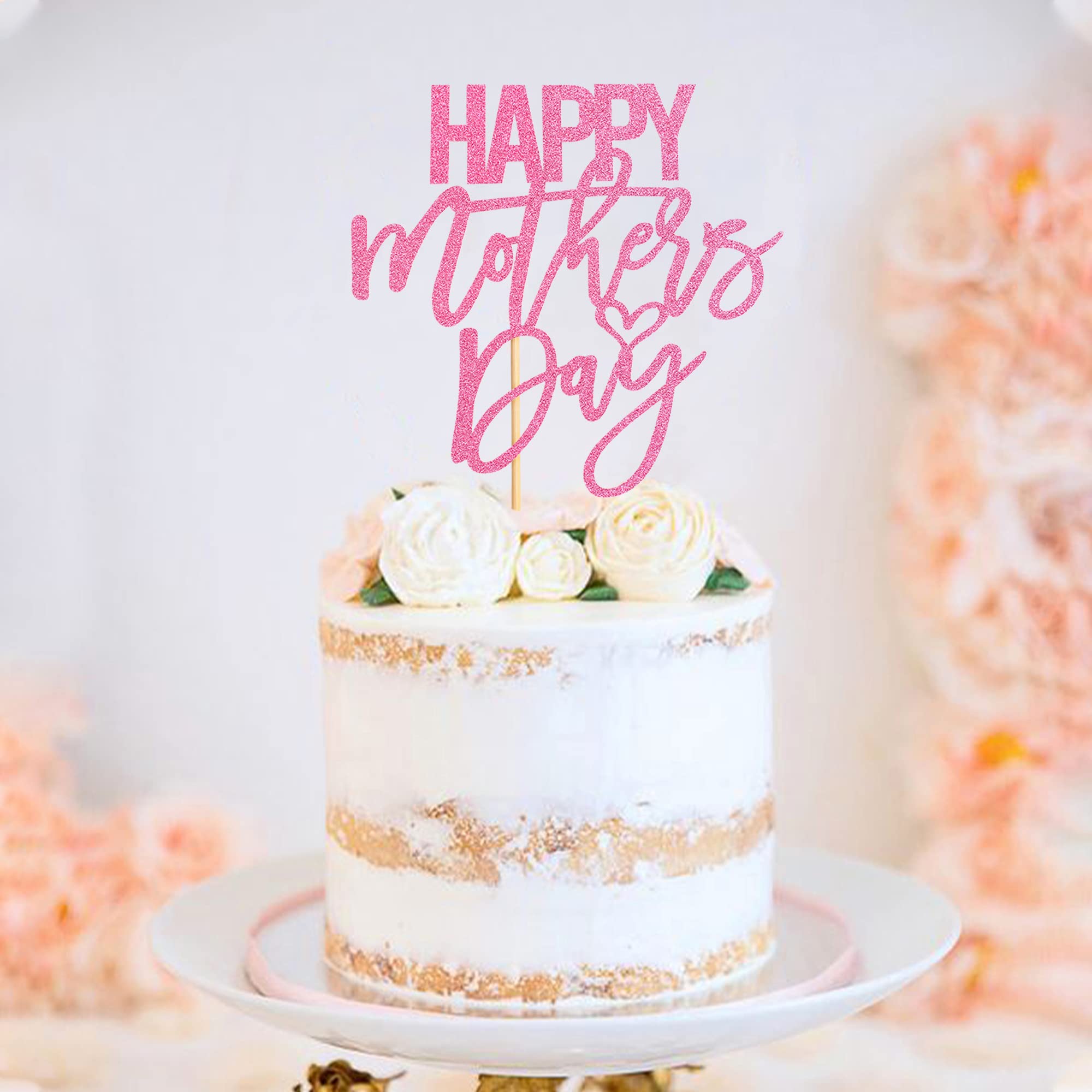 Happy Mother's Day Cake Topper - Pink Glitter Party Cake Decoration for Birthday, Wedding & Special Occasions | Perfect for Mom's Celebration