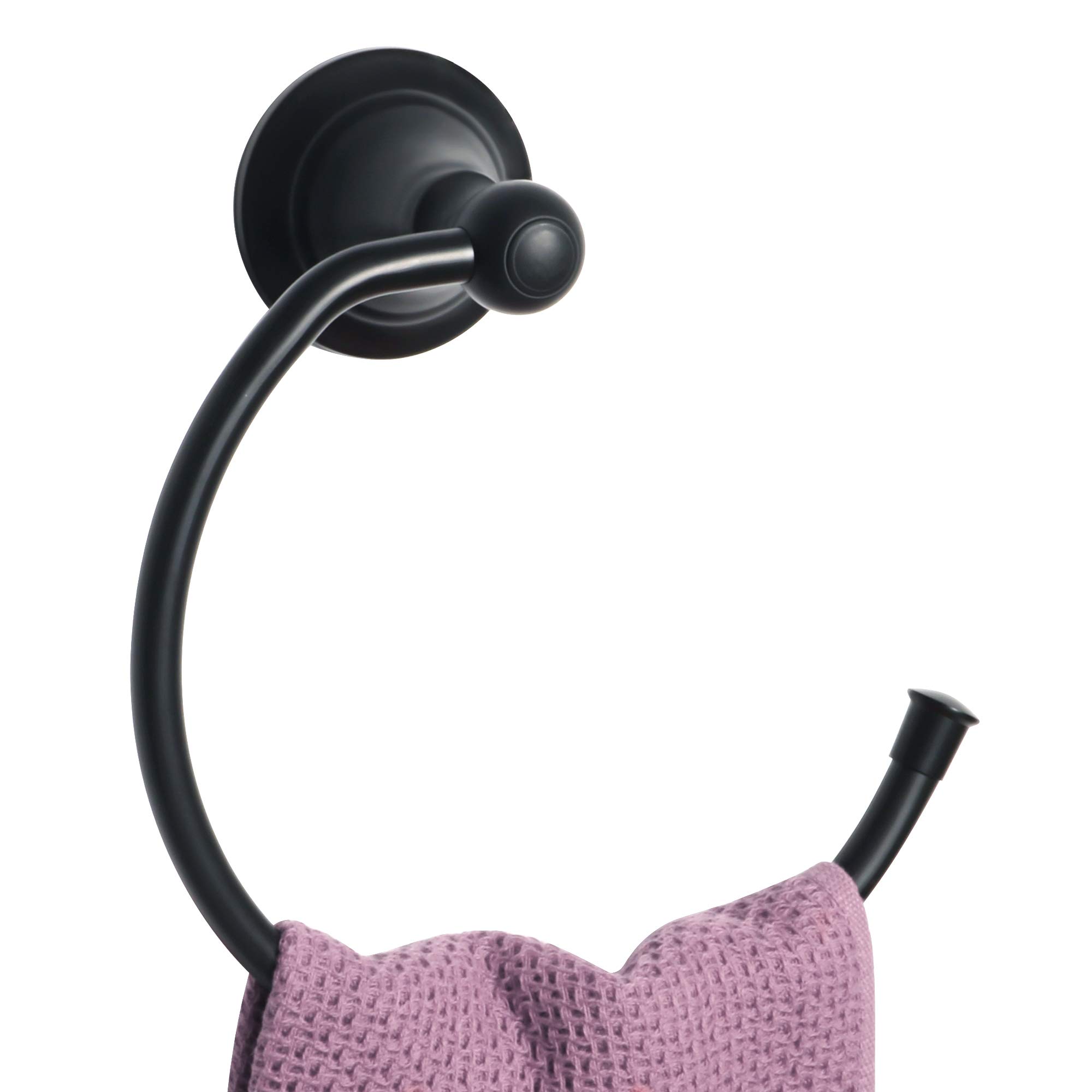 Stainless Steel Matte Black Towel Ring - Wall Mount Bathroom Hand Towel Holder & Hanger for Bath, Kitchen, and Laundry Room Storage Accessories | GOKE5107-B