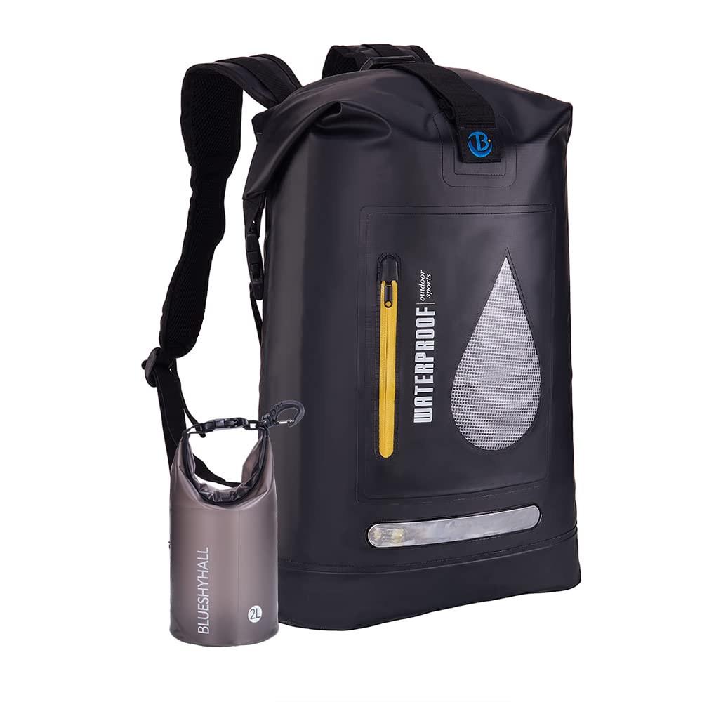 **Blueshyhall 20L Waterproof Dry Backpack - Roll Top Closure, Water Repellent Duffle Storage Sack for Kayaking, Rafting, Boating, Fishing, Camping & Beach - Black | Ideal for Outdoor Adventures & Water Sports**